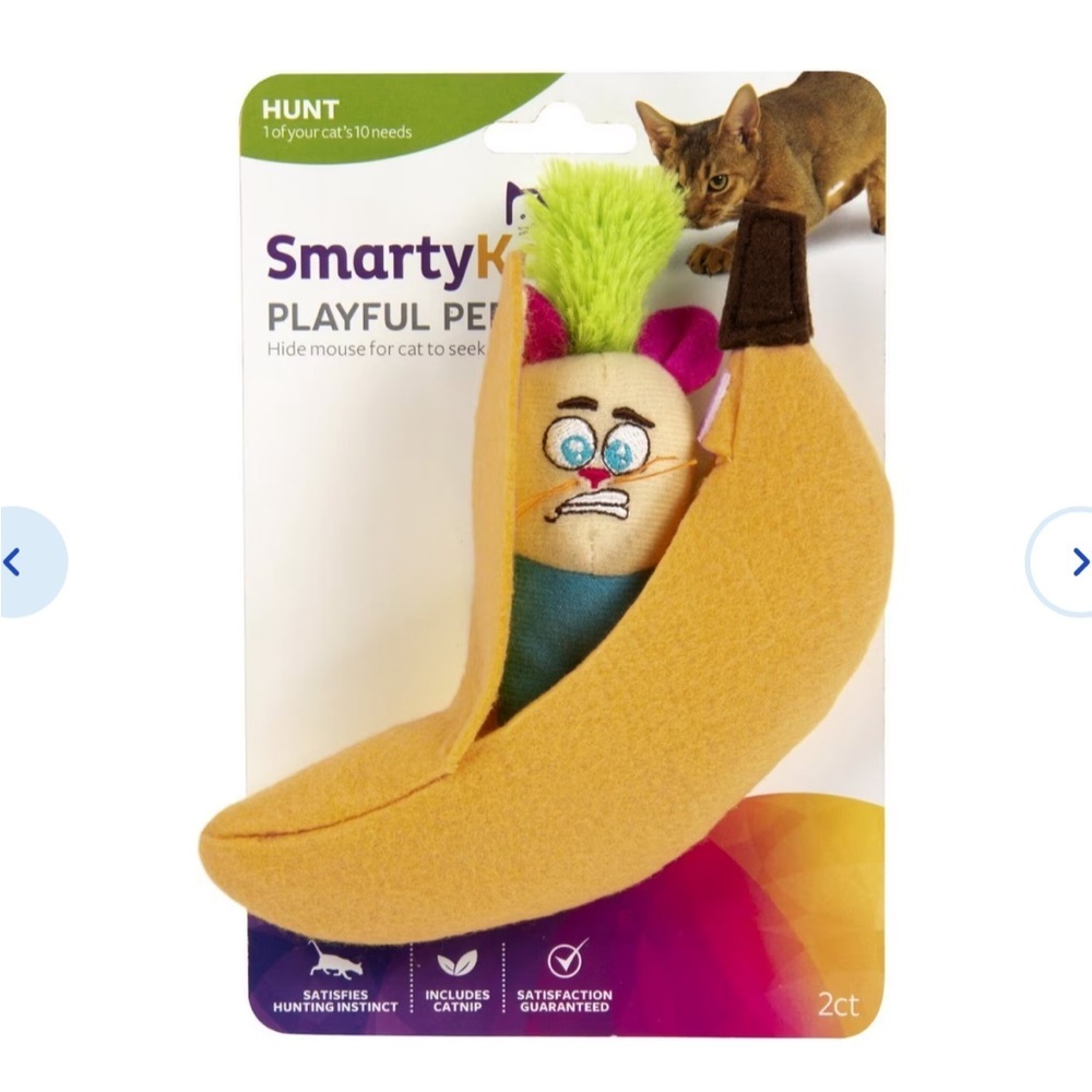 SMARTYKAT Playful Peeker Mouse & Banana Cat Toy, Yellow, Medium new hunting